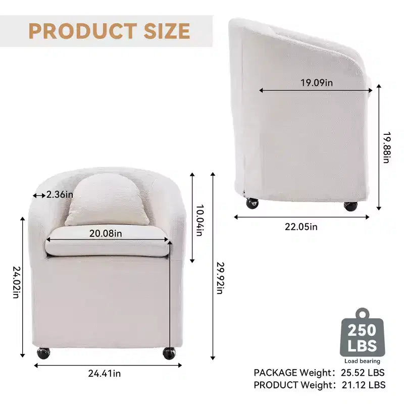 Poltrona Girevole Accent in Ciniglia Moderna con Schienale Arrotondato e Base Girevole a 360°, per Soggiorno o Camera da Letto, Beige