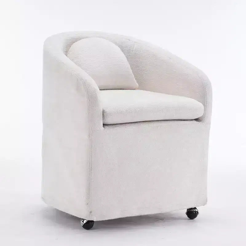 Poltrona Girevole Accent in Ciniglia Moderna con Schienale Arrotondato e Base Girevole a 360°, per Soggiorno o Camera da Letto, Beige