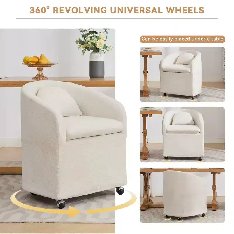 Poltrona Girevole Accent in Ciniglia Moderna con Schienale Arrotondato e Base Girevole a 360°, per Soggiorno o Camera da Letto, Beige