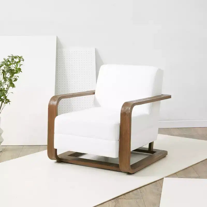 Poltrona con struttura in legno - Bianco/Marrone