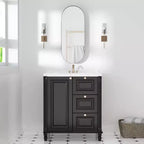 Mobiletti portamedicine da bagno ovali moderni 32 x 16 pollici, specchio da parete con cornice in metallo e contenitore, nero