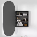 Mobiletti portamedicine da bagno ovali moderni 32 x 16 pollici, specchio da parete con cornice in metallo e contenitore, nero