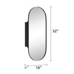Mobiletti portamedicine da bagno ovali moderni 32 x 16 pollici, specchio da parete con cornice in metallo e contenitore, nero