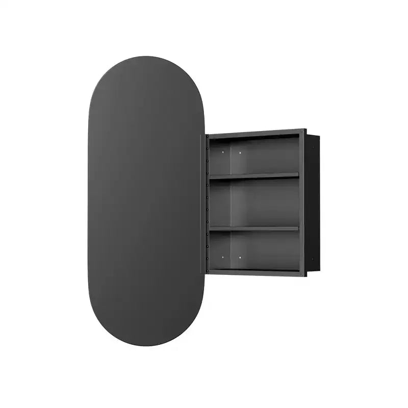 Mobiletti portamedicine da bagno ovali moderni 32 x 16 pollici, specchio da parete con cornice in metallo e contenitore, nero