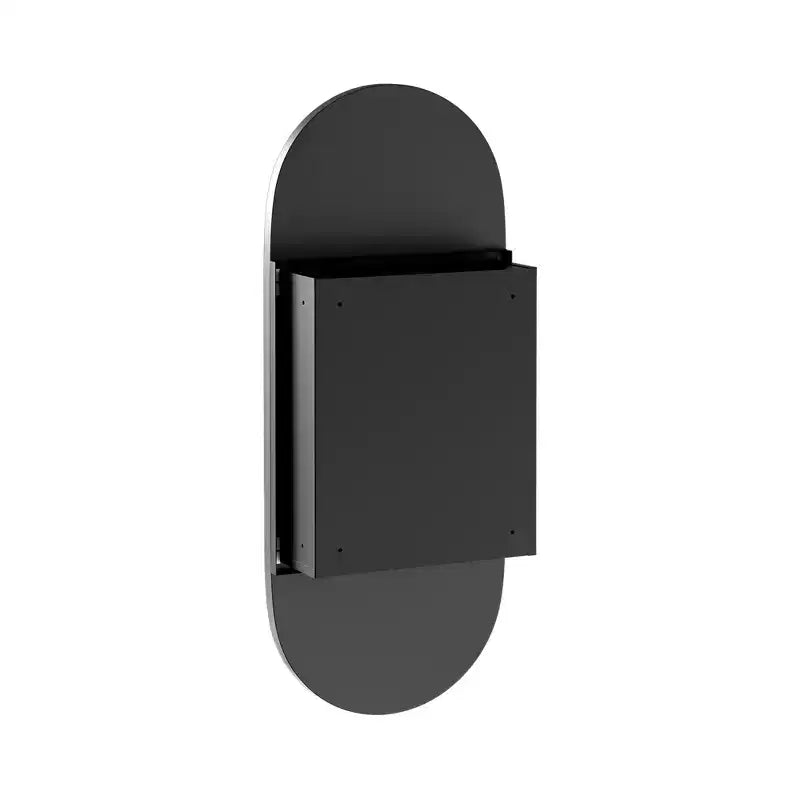 Mobiletti portamedicine da bagno ovali moderni 32 x 16 pollici, specchio da parete con cornice in metallo e contenitore, nero