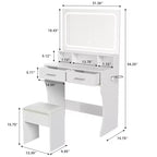 Toeletta con Specchio, Tavolo da Trucco con Cassetti, Sgabello, Tavolino da Toilette in Legno
