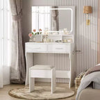 Toeletta con Specchio, Tavolo da Trucco con Cassetti, Sgabello, Tavolino da Toilette in Legno