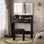 Toeletta con Specchio, Tavolo da Trucco con Cassetti, Sgabello, Tavolino da Toilette in Legno