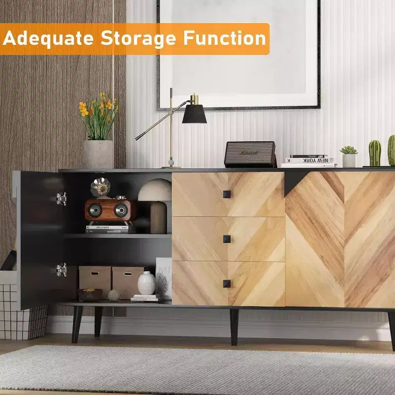 55.1 Mobile contenitore contemporaneo, credenza a buffet con cassetti e ante, mobile d'accento per sala da pranzo, ingresso