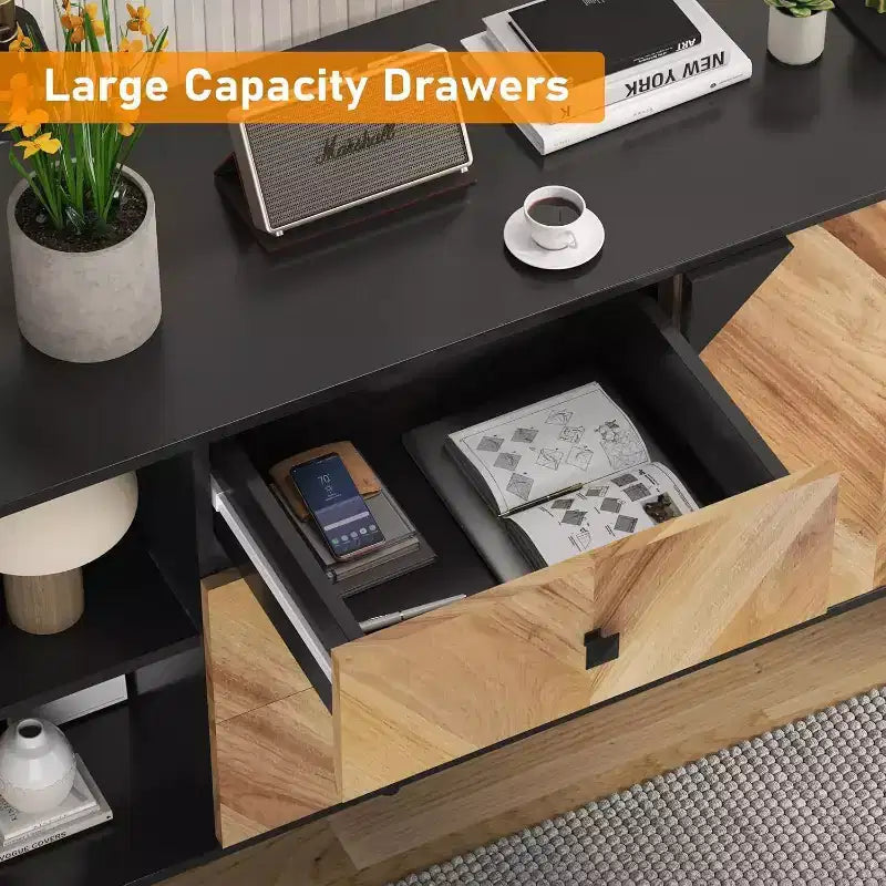 55.1 Mobile contenitore contemporaneo, credenza a buffet con cassetti e ante, mobile d'accento per sala da pranzo, ingresso
