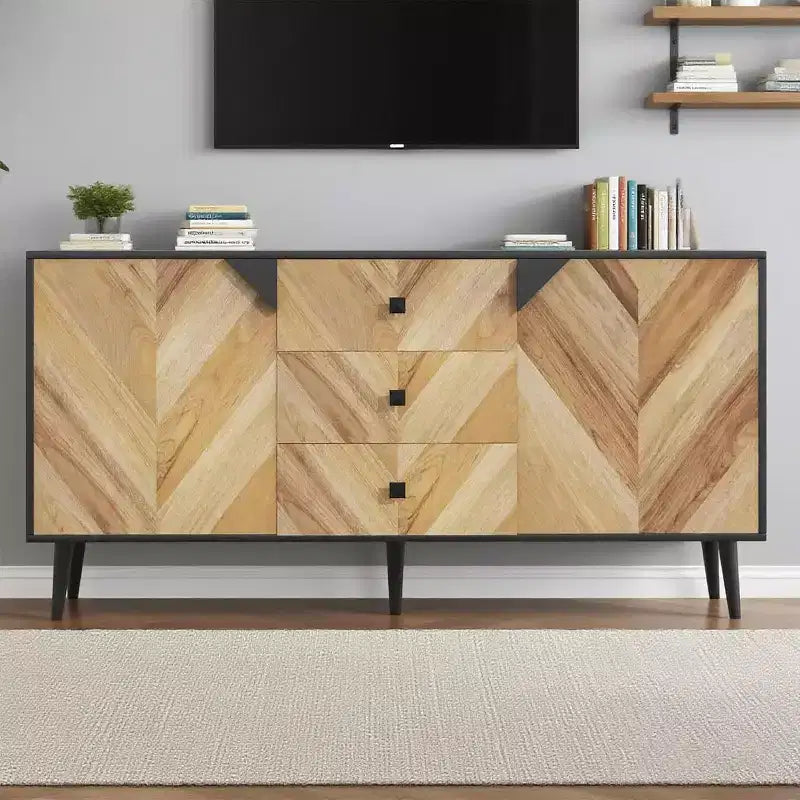 55.1 Mobile contenitore contemporaneo, credenza a buffet con cassetti e ante, mobile d'accento per sala da pranzo, ingresso