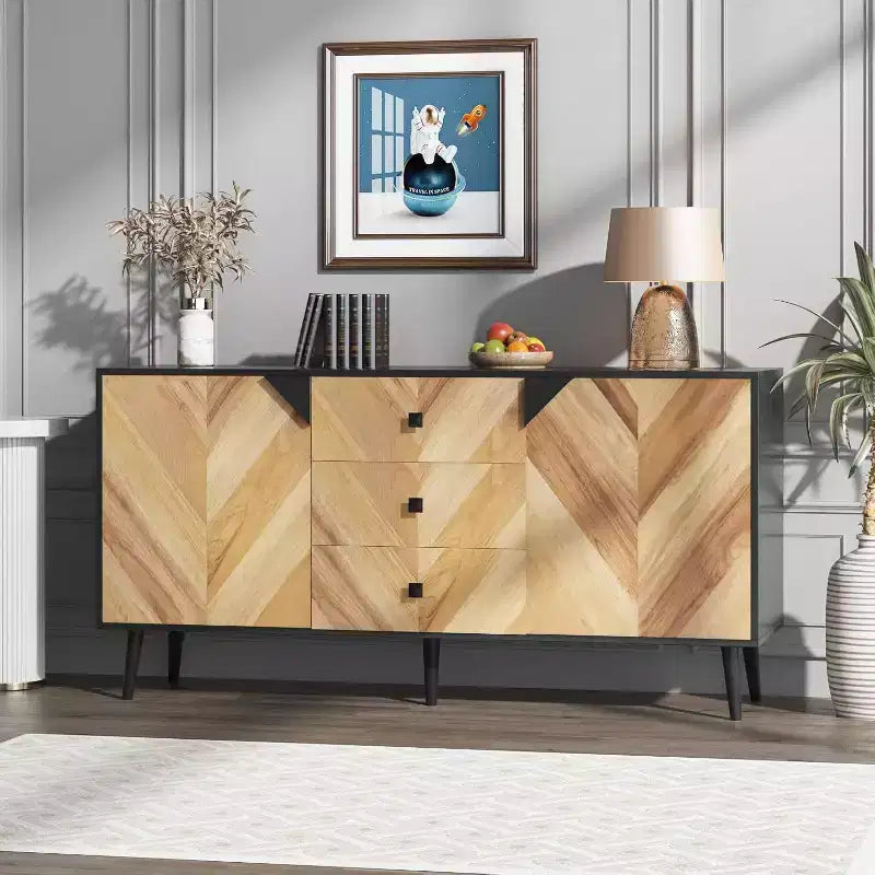 55.1 Mobile contenitore contemporaneo, credenza a buffet con cassetti e ante, mobile d'accento per sala da pranzo, ingresso
