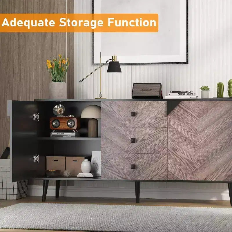 55.1 Mobile contenitore contemporaneo, credenza a buffet con cassetti e ante, mobile d'accento per sala da pranzo, ingresso