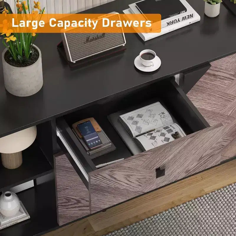 55.1 Mobile contenitore contemporaneo, credenza a buffet con cassetti e ante, mobile d'accento per sala da pranzo, ingresso