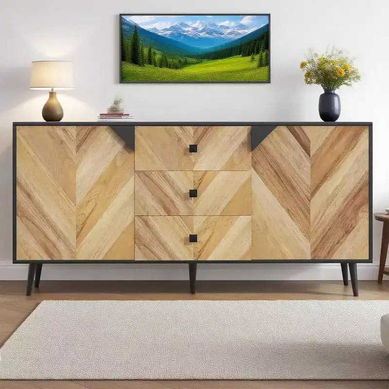 55.1 Mobile contenitore contemporaneo, credenza a buffet con cassetti e ante, mobile d'accento per sala da pranzo, ingresso