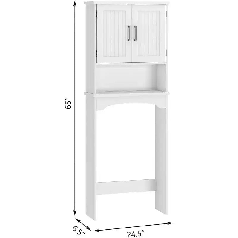 Armadietto salvaspazio da bagno sopra il WC con doppia anta, mensola aperta, design alto e salvaspazio, kit antiribaltamento, bianco