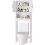 Armadietto salvaspazio da bagno sopra il WC con doppia anta, mensola aperta, design alto e salvaspazio, kit antiribaltamento, bianco