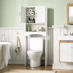 Armadietto salvaspazio da bagno sopra il WC con doppia anta, mensola aperta, design alto e salvaspazio, kit antiribaltamento, bianco
