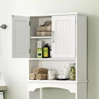 Armadietto salvaspazio da bagno sopra il WC con doppia anta, mensola aperta, design alto e salvaspazio, kit antiribaltamento, bianco