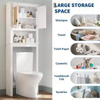 Mobiletto salvaspazio sopra il WC, organizer da bagno in stile rustico con ante in rattan, mensola regolabile, mobiletto da bagno bianco