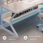 31 piccola scrivania per computer, tavolo da scrittura moderno per ufficio domestico, camera da letto, studio o postazione di lavoro, salvaspazio, gancio per cuffie, bianco