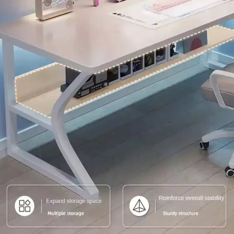 31 piccola scrivania per computer, tavolo da scrittura moderno per ufficio domestico, camera da letto, studio o postazione di lavoro, salvaspazio, gancio per cuffie, bianco