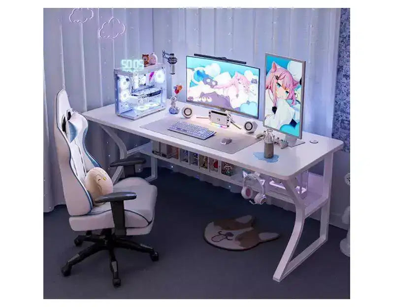 31 piccola scrivania per computer, tavolo da scrittura moderno per ufficio domestico, camera da letto, studio o postazione di lavoro, salvaspazio, gancio per cuffie, bianco