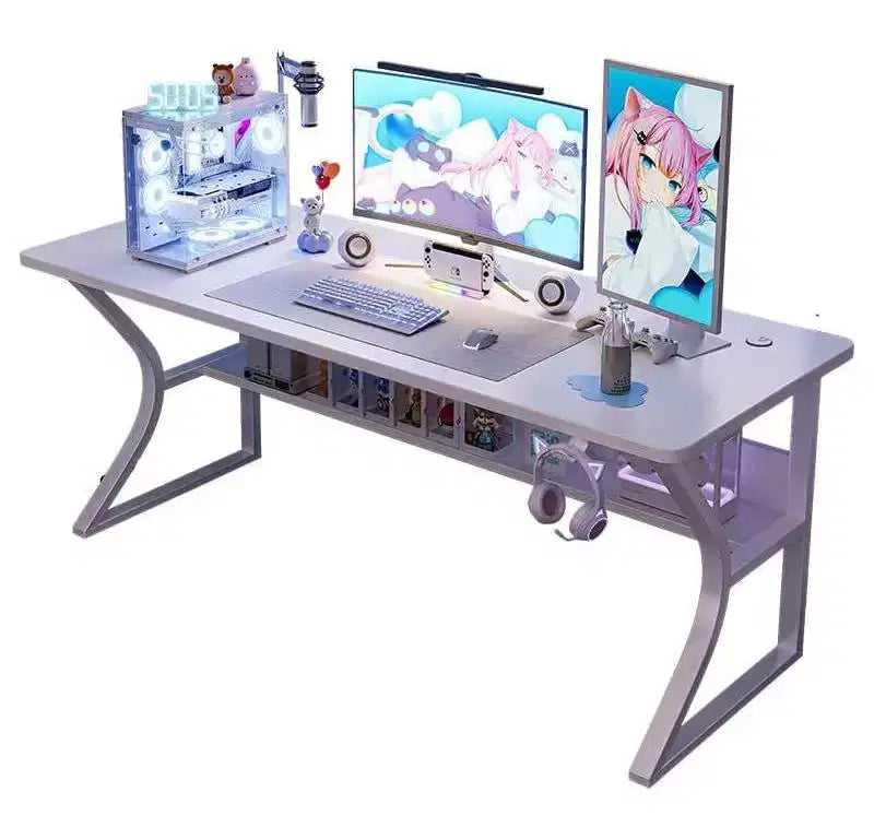 31 piccola scrivania per computer, tavolo da scrittura moderno per ufficio domestico, camera da letto, studio o postazione di lavoro, salvaspazio, gancio per cuffie, bianco