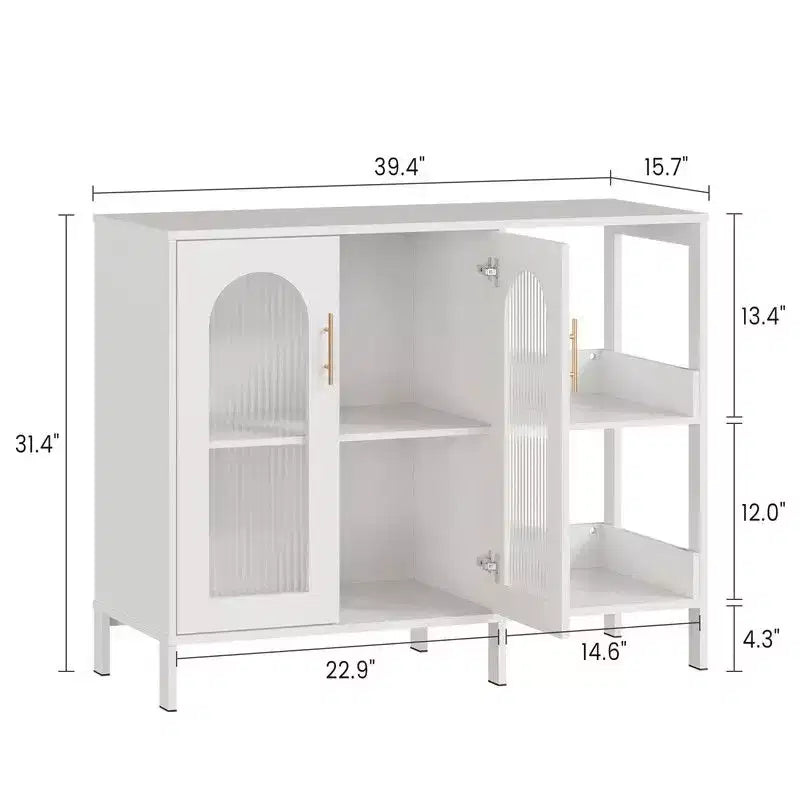 Credenza Buffet, Mobile Contenitore Moderno con Ante in Vetro e Scaffali Regolabili, Mobile Organizzativo Multifunzionale da 100 cm