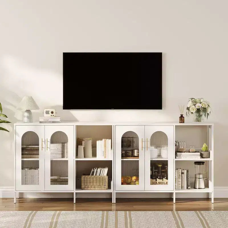 Credenza Buffet, Mobile Contenitore Moderno con Ante in Vetro e Scaffali Regolabili, Mobile Organizzativo Multifunzionale da 100 cm