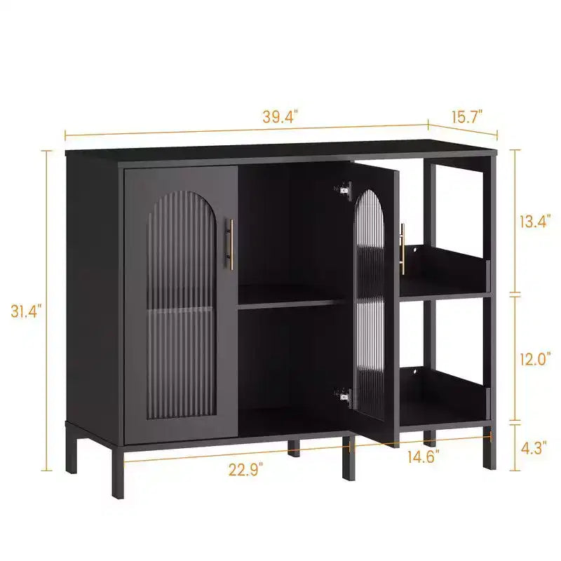 Credenza Buffet, Mobile Contenitore Moderno con Ante in Vetro e Scaffali Regolabili, Mobile Organizzativo Multifunzionale da 100 cm