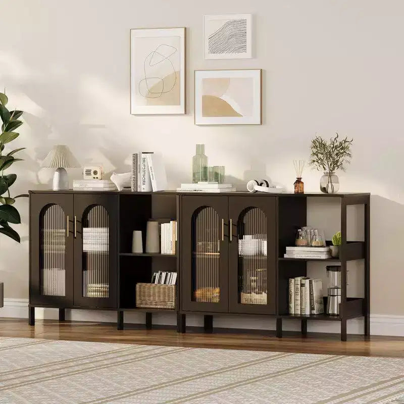 Credenza Buffet, Mobile Contenitore Moderno con Ante in Vetro e Scaffali Regolabili, Mobile Organizzativo Multifunzionale da 100 cm