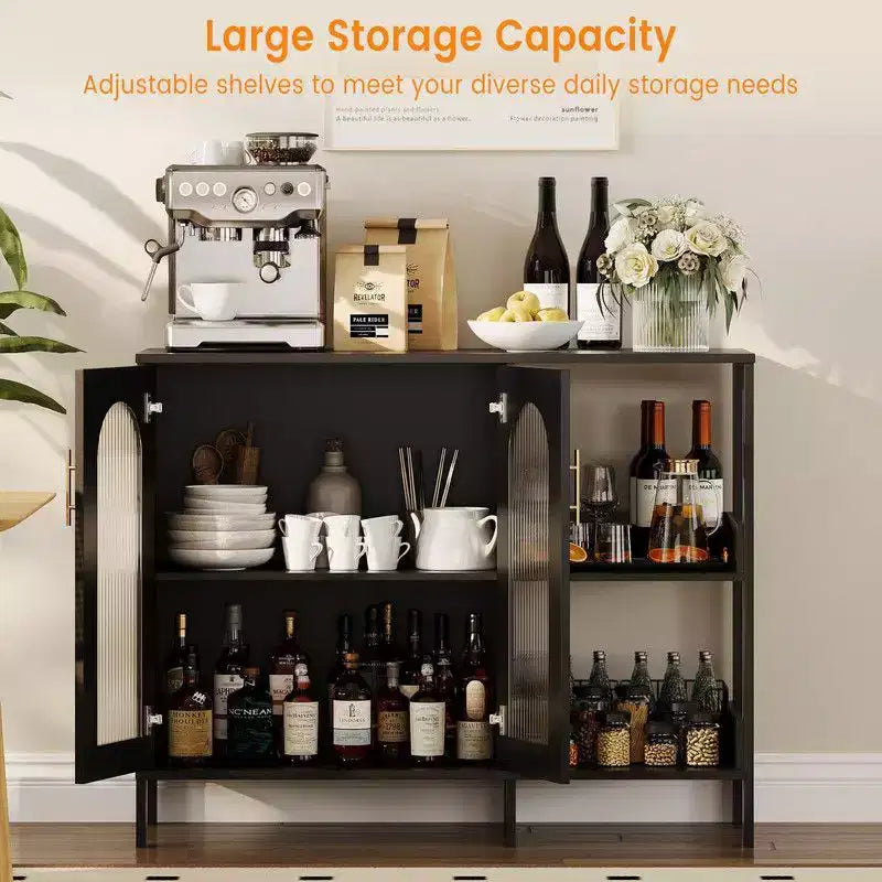 Credenza Buffet, Mobile Contenitore Moderno con Ante in Vetro e Scaffali Regolabili, Mobile Organizzativo Multifunzionale da 100 cm