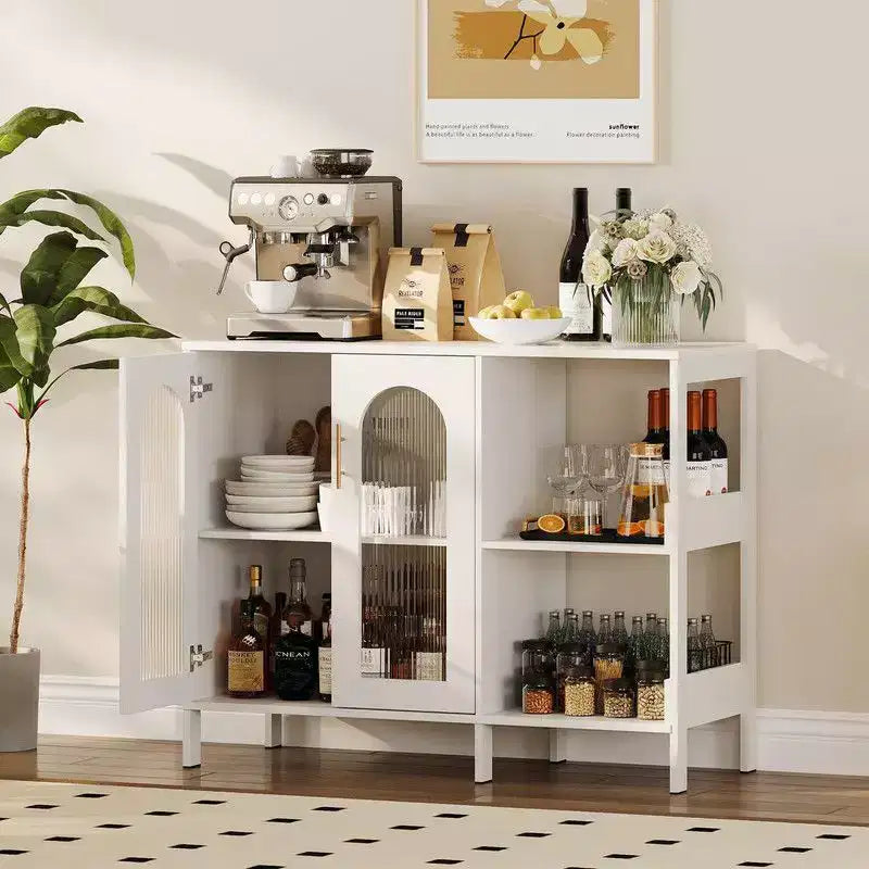 Credenza Buffet, Mobile Contenitore Moderno con Ante in Vetro e Scaffali Regolabili, Mobile Organizzativo Multifunzionale da 100 cm