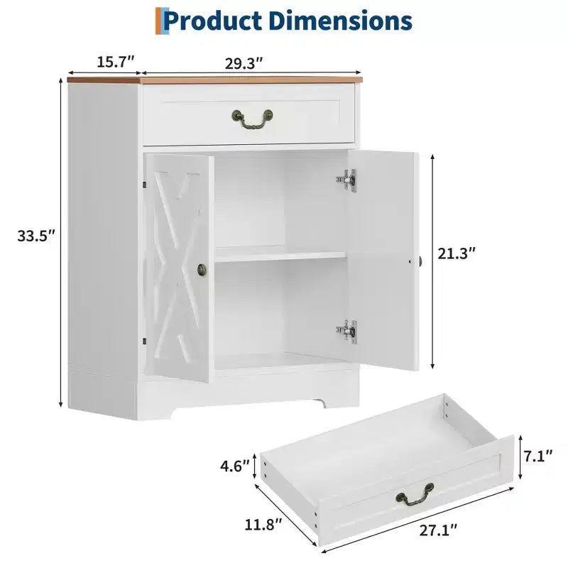 Credenza a Buffet in Stile Fattoria con Spazio di Archiviazione, Credenza Bianca con 4 Ante e 2 Cassetti, Scaffali Regolabili Mobile per Caffè, Contenitore Multi-Funzionale