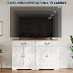 Credenza a Buffet in Stile Fattoria con Spazio di Archiviazione, Credenza Bianca con 4 Ante e 2 Cassetti, Scaffali Regolabili Mobile per Caffè, Contenitore Multi-Funzionale