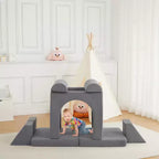 Divano per bambini, 10 pezzi divano modulare per bambini, divano componibile convertibile per bambini per camera da letto, sala giochi, divano in morbida schiuma per bambini con piscina di palline, grigio