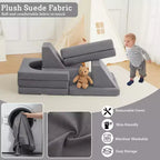 Divano per bambini, 10 pezzi divano modulare per bambini, divano componibile convertibile per bambini per camera da letto, sala giochi, divano in morbida schiuma per bambini con piscina di palline, grigio