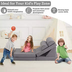 Divano per bambini, 10 pezzi divano modulare per bambini, divano componibile convertibile per bambini per camera da letto, sala giochi, divano in morbida schiuma per bambini con piscina di palline, grigio