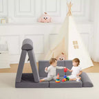Divano per bambini, 10 pezzi divano modulare per bambini, divano componibile convertibile per bambini per camera da letto, sala giochi, divano in morbida schiuma per bambini con piscina di palline, grigio