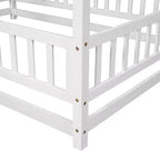 Letto a pavimento a grandezza naturale per bambini con grazioso tetto, robusto letto a pavimento in legno con sponde di sicurezza, bianco