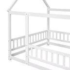 Letto a pavimento a grandezza naturale per bambini con grazioso tetto, robusto letto a pavimento in legno con sponde di sicurezza, bianco