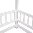 Letto a pavimento a grandezza naturale per bambini con grazioso tetto, robusto letto a pavimento in legno con sponde di sicurezza, bianco