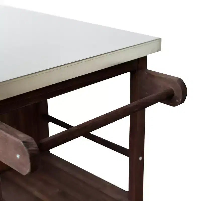 Isola da Cucina da Esterno in Legno di Abete con Contenitore, Carrello da Cucina Scorrevole Bloccabile con Piano in Acciaio Inox, Portasciugamani e Portaspezie per Patio/Cucina