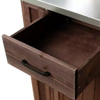 Isola da Cucina da Esterno in Legno di Abete con Contenitore, Carrello da Cucina Scorrevole Bloccabile con Piano in Acciaio Inox, Portasciugamani e Portaspezie per Patio/Cucina