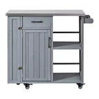 Isola da Cucina da Esterno in Legno di Abete con Contenitore, Carrello da Cucina Scorrevole Bloccabile con Piano in Acciaio Inox, Portasciugamani e Portaspezie per Patio/Cucina