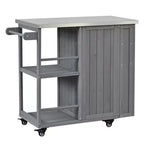 Isola da Cucina da Esterno in Legno di Abete con Contenitore, Carrello da Cucina Scorrevole Bloccabile con Piano in Acciaio Inox, Portasciugamani e Portaspezie per Patio/Cucina