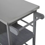 Isola da Cucina da Esterno in Legno di Abete con Contenitore, Carrello da Cucina Scorrevole Bloccabile con Piano in Acciaio Inox, Portasciugamani e Portaspezie per Patio/Cucina