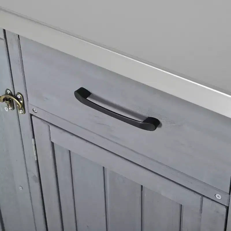Isola da Cucina da Esterno in Legno di Abete con Contenitore, Carrello da Cucina Scorrevole Bloccabile con Piano in Acciaio Inox, Portasciugamani e Portaspezie per Patio/Cucina