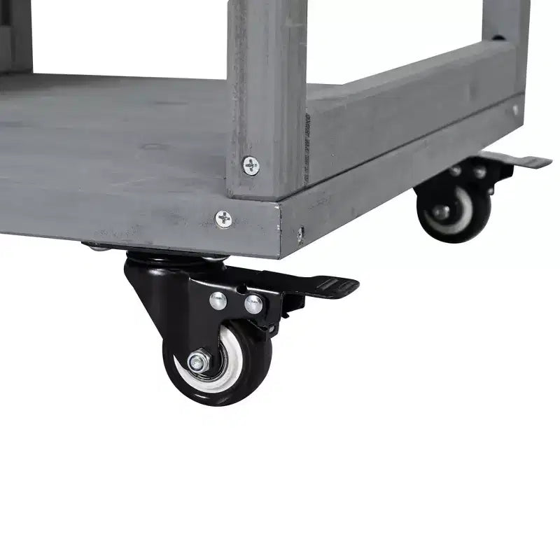 Isola da Cucina da Esterno in Legno di Abete con Contenitore, Carrello da Cucina Scorrevole Bloccabile con Piano in Acciaio Inox, Portasciugamani e Portaspezie per Patio/Cucina